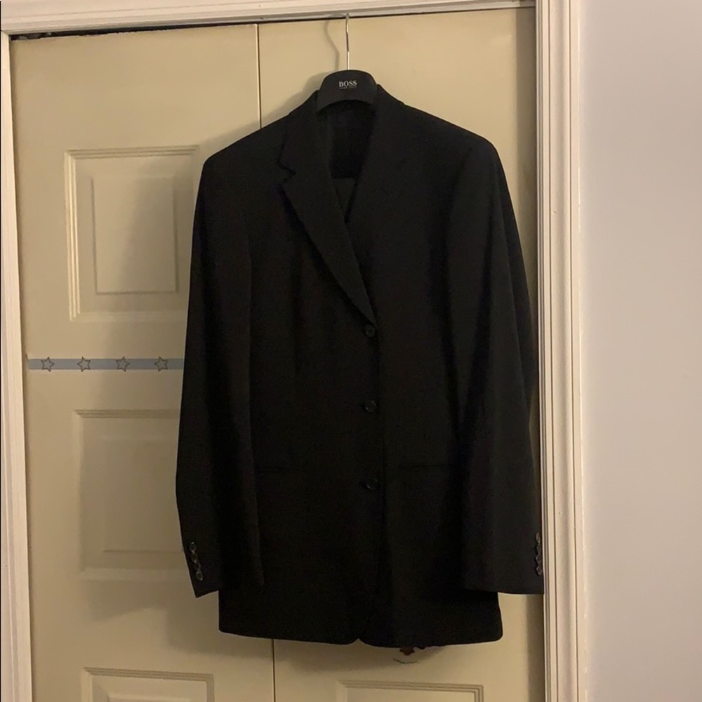 HUGO BOSS Mens Black Striped Suit Blazer & Pant